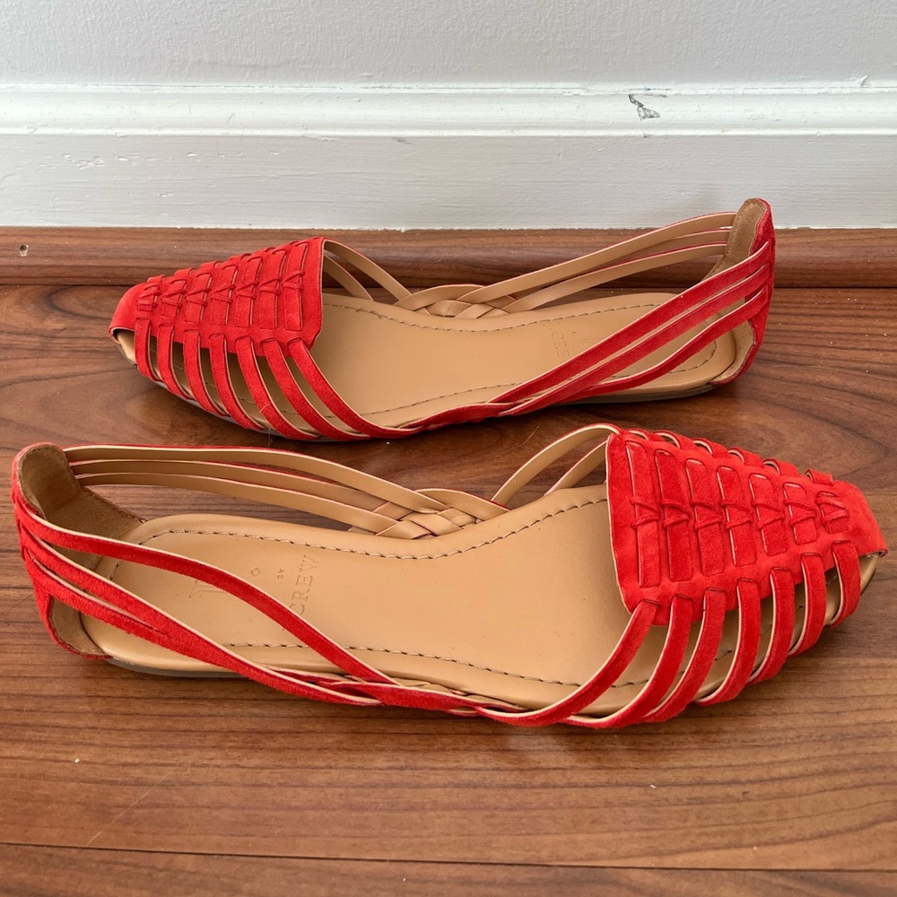 J Crew red leather flats